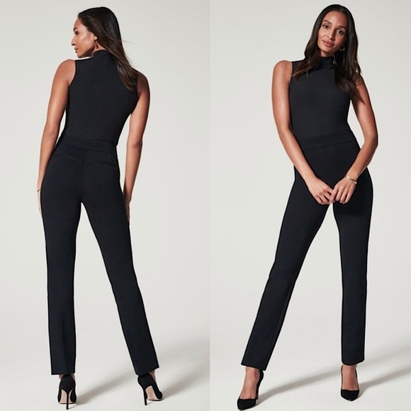 SPANX The Perfect Pant Slim Straight Ponte Knit Pull-On Black LP Large Petite - Picture 1 of 11